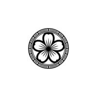 Black Floral Crest on Light Gray Background. vector