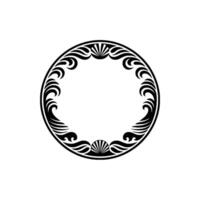 Ornamental Circular Frame, Black Waves and Shells. vector