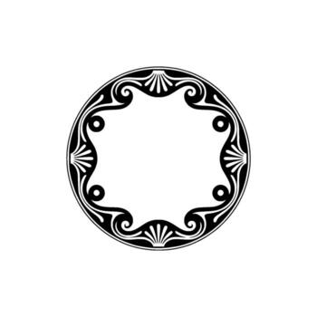 Elegant Black and White Circular Frame with Ornate Scrollwork. vector