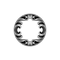 Elegant Art Nouveau Seashell Circle Frame - Black White. vector