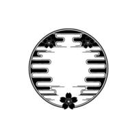 Japanese Cherry Blossom Circle , Black and White, Minimalist. vector