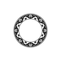 Circular Decorative Frame with Shell Motifs, Black and White Illustration. vector