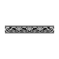 Nautical Border with Seashells and Waves, Black and White. vector