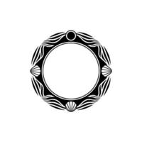 Elegant Circular Frame with Seashell Accents, Monochrome. vector