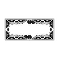 Elegant Black and White Art Deco Frame with Shells Waves. vector