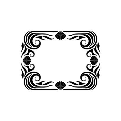 Elegant Black Seashell Frame on Gradient Background.