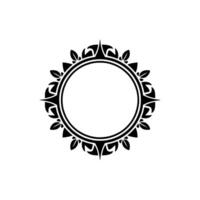 Elegant Circular Frame with Floral Accents in Black White on Light Background. vector