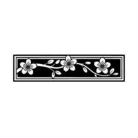 Minimalist Cherry Blossom Branch Border , Black and White. vector