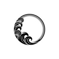 Art Deco Wave and Shell Circle , Minimalist Black White Element. vector