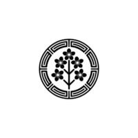 Japanese Floral Crest on White Minimalist. vector