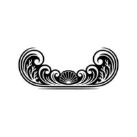 Elegant Black White Decorative Swirl Ornament with Seashell. vector