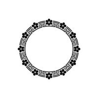 Elegant Japanese-Inspired Circular Floral Frame in Black on White, Illustration. vector