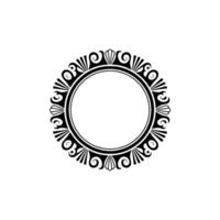 Elegant Circular Ornament Frame - Black and White, Floral Details. vector