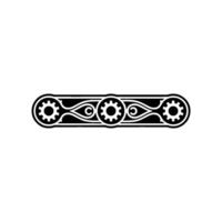 Decorative Geometric Ornament Gears Curls, Black White. vector
