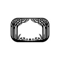 Black Forest Frame with Mushrooms, Trees Foliage. vector