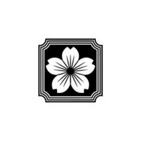 Minimalist Sakura Flower Emblem in Geometric Frame. vector