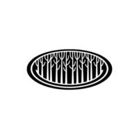 Minimalist Forest in Oval Frame Monochrome Illustration. vector