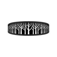 Abstract Forest Circle Border, Black and White, Minimalist. vector