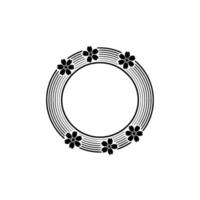 Minimalist Floral Circle Frame, Monochrome , Japanese-Inspired. vector