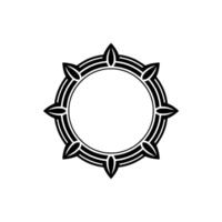 Geometric Circular Frame with Leaf Accents on White - Minimalist. vector