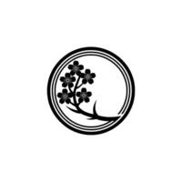 Minimalist Japanese Cherry Blossom Crest in Circle. vector