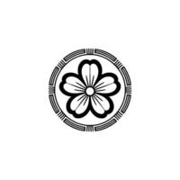 Minimalist Japanese Floral Crest Circular Emblem on White Background. vector