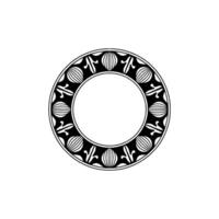 Decorative Circular Frame with Repeating Floral and Linear Motifs, Black and White. vector