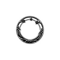 Art Nouveau Sakura Circle Frame on Textured Paper. vector