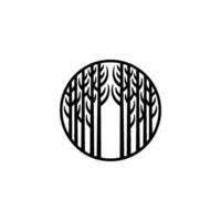 Minimalist Forest Silhouette in a Circle, Black and White. vector