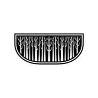 Minimalist Forest Silhouette in Semicircle Frame, Black White. vector