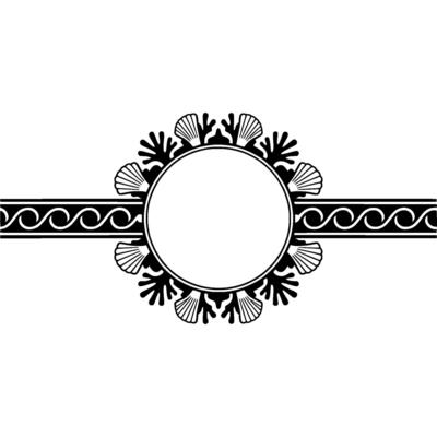Elegant Oceanic Frame with Shells and Swirls, Black and White.