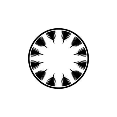 Geometric Circular Mandala with Fern-like Elements on White Background.