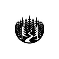 Silhouetted Forest Scene with Path, Minimalist , Black and White. vector