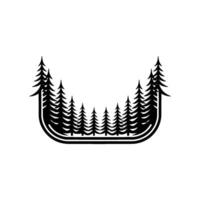 Stylized Black Pine Trees with Sun Element. vector