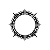Geometric Radial Ornament Minimalist Black Circle on Cream. vector