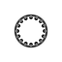 Elegant Black Circle Frame with Floral Border on Cream Background. vector