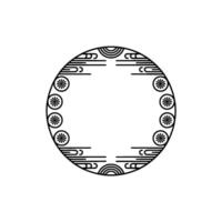Minimalist Japanese-Inspired Round Frame with Decorative Elements. vector