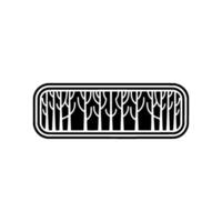 Minimalist Forest Silhouette in a Rectangular Frame, Black and White. vector