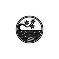 Minimalist Japanese Sakura Tree , Black and White, Circle. vector