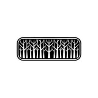 Minimalist Forest Silhouette in Rectangle Frame, Black White. vector
