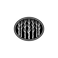 Minimalist Birch Forest in Oval Frame, Black and White. vector