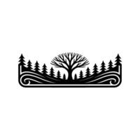 Minimalist Forest Scene Tree and Pines, Nature. vector