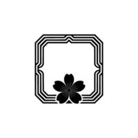 Geometric Black Sakura Flower Frame, Japanese Element. vector