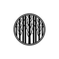 Minimalist Forest Circle Black Trees on White. vector