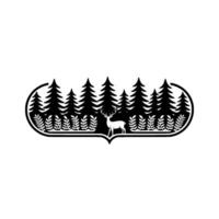 Minimalist Forest Scene Deer, Trees, Foliage in Geometric Frame. vector