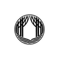 Minimalist Forest Circle Black White Illustration, Nature, Abstract. vector