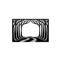 Stylized Forest Path Frame - Minimalist Black White. vector