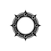 Modern Geometric Circular Emblem with Cog-like Details on White. vector