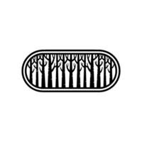 Minimalist Forest Landscape Black Trees in Oval Frame, White Background. vector