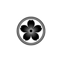 Minimalist Japanese Cherry Blossom Crest, Monochrome. vector